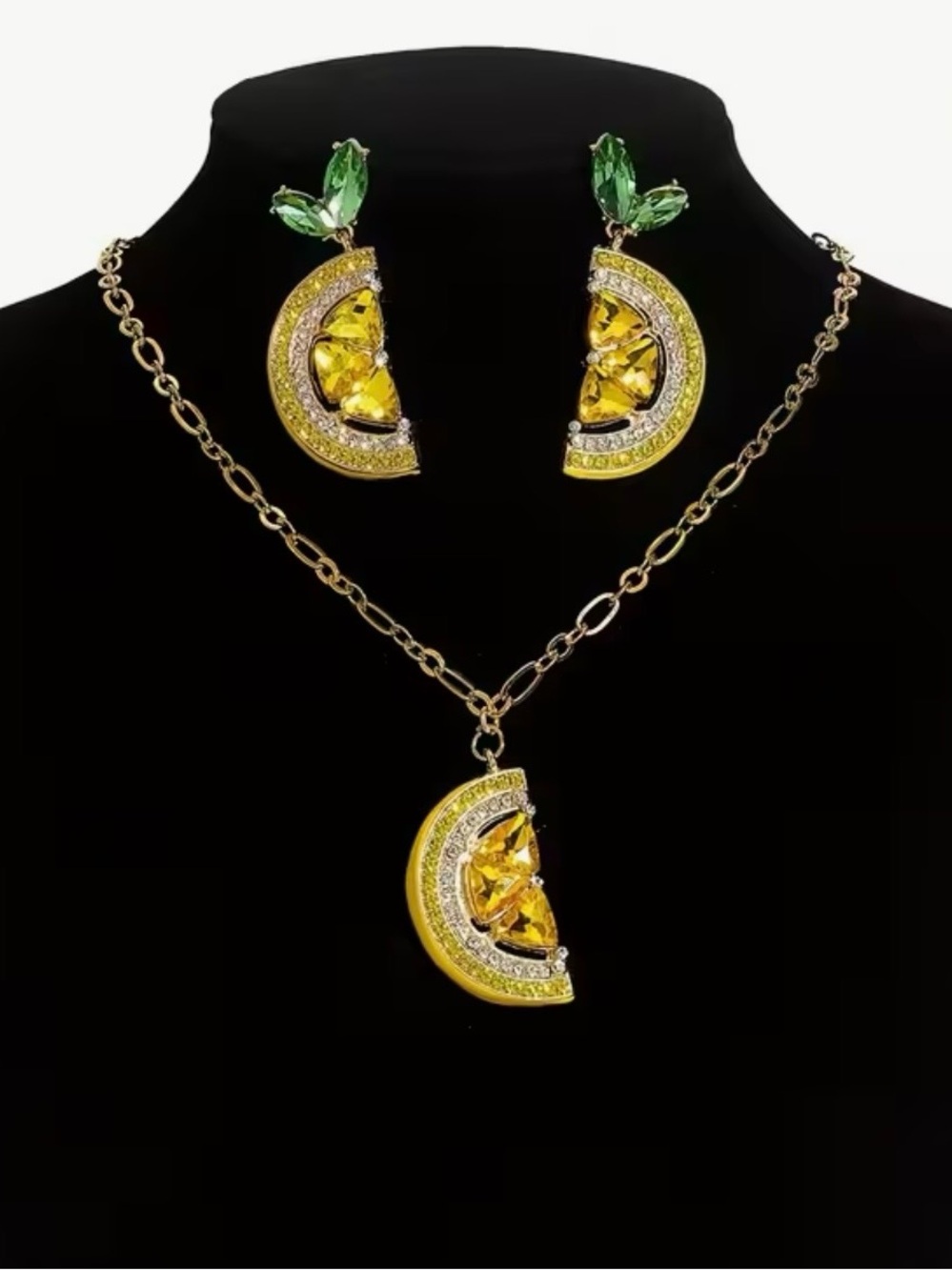 New Lemon Slice-Fruit Inspired Necklace & Earring Set